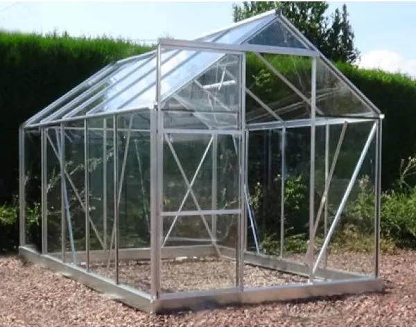 Sølvfarget drivhus i glass 191x313x191cm