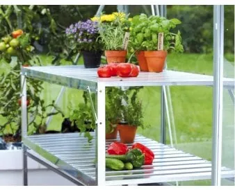 Aluminiumsbord med ekstra hylle 52 x 120 cm.