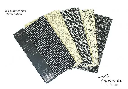 Tissu de Marie Fat Quarter Midnatt 50x57cm - 5 stk.