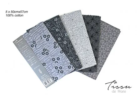 Tissu de Marie Fat Quarter Sølv 50x57cm - 5 stk.