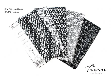 Tissu de Marie Fat Quarter Nøytral Perle 50x57cm - 5 stk.